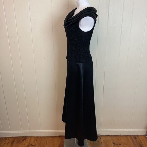 Vintage 80s 90s Sparkly Evening Gown Medium Prom Party MOTB Goth Formal - Picture 3 of 7